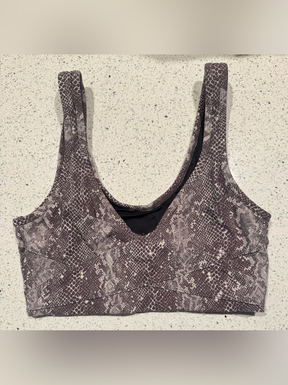 Varley Snake-Print Sports Bra Grey Brown Medium